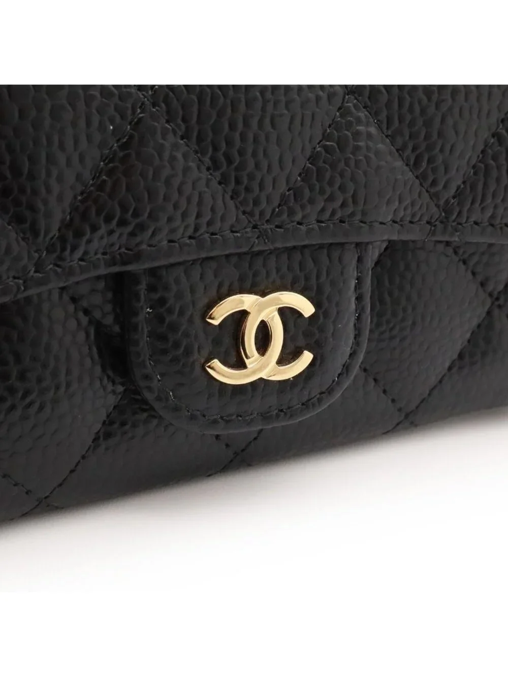 Chanel Quilted Classic Flap Card Case CC Logo Business Caviar Leather Black Gold